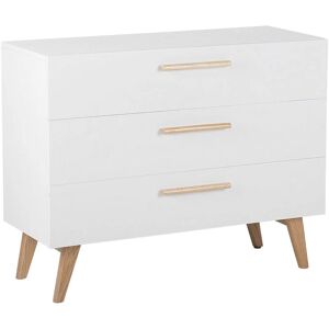 Beliani - Commode Blanche de 83 cm de Hauteur Blanche avec Pieds en Bois de Chêne composé de 3 Tiroirs Style Moderne - Publicité