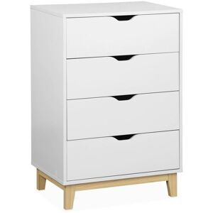 Sweeek - Commode blanche scandinave - Floki - chiffonnier avec pieds en bois de sapin. 4 tiroirs. 60x40x90cm - Blanc - Publicité