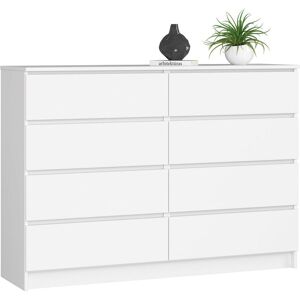 Akord - Commode K140 Blanche 138 cm 8 tiroirs façade Blanche 138x40x99 cm - Publicité