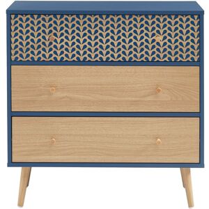 BAÏTA Commode capucine bleu pétrole et effet chêne 3 tiroirs 78cm - Bleu - Publicité