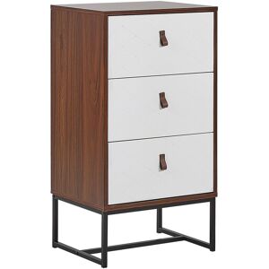 Commode Chiffonnier Effet Bois Foncé avec 3 Tiroirs Blancs Pratiques Meuble Fonctionnel et Élégant pour Intérieur Moderne et Traditionnel Beliani Noir - Publicité