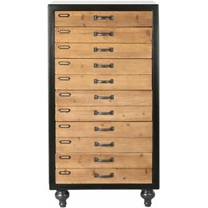 Pegane - Commode en bois sapin noir avec 6 tiroirs - Largeur 57 x Hauteur 111 x Profondeur 40cm - Publicité