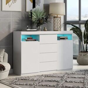 Yozhiqu - Commode led moderne, buffet, meuble de cuisine, meuble haut polyvalent, meuble de rangement avec beaucoup d'espace de rangement pour votre salon, salle à manger, blanc, 139 x 36,5 x 92 cm - Publicité