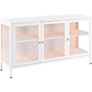 BELIANI Commode led Moderne en Acier Étagères avec 3 Portes Verre Blanc Newport - Blanc - Publicité