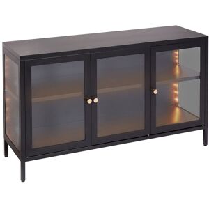 BELIANI Commode led Moderne en Acier Étagères avec 3 Portes Verre Noir Newport - Noir - Publicité