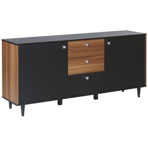 Commode Noire et Bois Foncé avec 2 Compartiments à Portes et 3 Tiroirs Spacieux pour Chambre ou Salon au Design Minimaliste et Industriel Beliani Bois foncé - Publicité