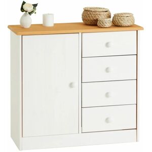 Idimex - Commode en pin massif lasuré blanc et brun rondo buffet meuble de rangement avec 4 tiroirs et une porte - Blanc/Brun - Publicité