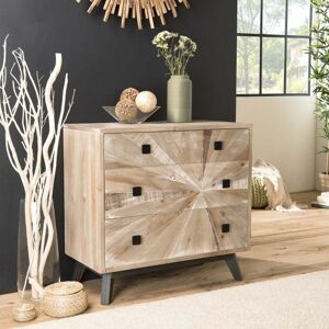 MACABANE Andro - Commode beige scandi 4 tiroirs pieds noirs Sapin - Blanchie - Publicité