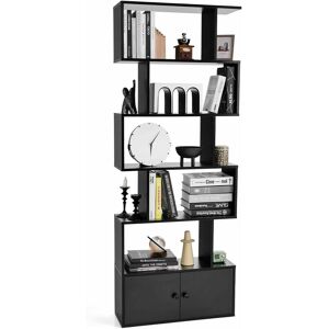 Costway - Bibliothèque avec 5 Etagères en Forme de s, Étagère de Rangement avec Compartiments 2 Portes pour Salon, Bureau, Chambre, 70 x 23 x 183 cm, Noir - Publicité