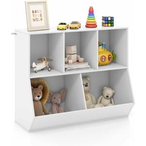 Costway - Bibliothèque pour Enfants 90 x 40 x 76 cm, Coffre à Jouets à 2 Niveaux, Dispositif Anti-basculement, pour Chambre, Blanc - Publicité