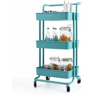 Costway - Chariot de Rangement avec 3 Paniers et Poignée, Chariot de Service en Métal Anti-Rouille, Desserte à Roulettes Charge Max. 60KG pour Cuisine, Bureau,Bibliothèque, Salon, 42 x 35 x 87 cm (Bleu) - Publicité