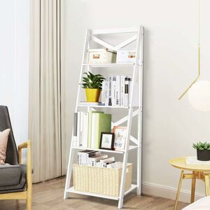 Chelle d'Etagère en Bois Échelle Bibliothèque Style Moderne avec 4 Tablettes pour Plantes, Livres 50,7x46x1x142,5CM Blanche - Costway - Publicité