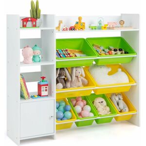 COSTWAY Étagère de Rangement Enfants avec 8 Bacs en Plastique Amovibles, Bibliothèque à 4 Niveaux pour Jouets Livres avec 1 Armoire & 2 Étagères, - Publicité