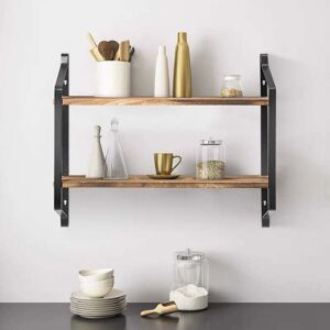 Costway - Etagere Murale Flottante en Bois et Métal Charge Maximal 16 kg à 2 Niveaux Porte-Épices pour Cuisine Etagère Rnagment de Style Industrielle pour Salle de Bain, Bureau, Chambre,Salon - Publicité