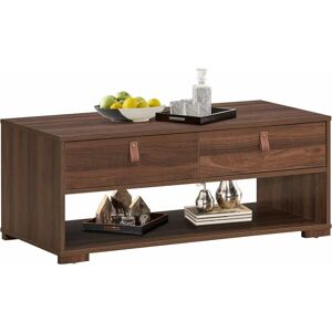 Table Basse Vintage avec 2 Tiroirs et Étagère de Rangement Ouverte, 100 x 44 x 41 cm, pour Salon, Bureau et Chambre, Marron - Costway - Publicité