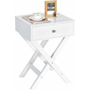 Costway - Table de Chevet, Table d'Appoint avec Base Forme x, Style Contemporain Moderne, avec Tiroir de Rangement, Blanc - Publicité