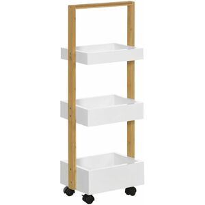 HOMCOM Desserte chariot de service 3 compartiments mdf blanc structure bois de bambou verni - Publicité