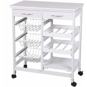 URBAN LIVING Desserte de rangement meuble de cuisine blanc avec 2 tiroirs et 3 paniers 65x35xh76cm - Blanc - Publicité