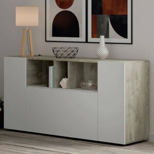 Dmora - Buffet haut Paterson, Buffet moderne à 3 portes, Buffet de salon à compartiments, Buffet de salon, Meuble tv, cm 150x41h76, Blanc et Chêne, - Publicité