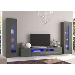 Dmora Système mural de salon modulable, Made in Italy, Meuble TV et éléments muraux, Ensemble de salon moderne, 300x40h162 cm, couleur anthracite brillant, avec emballage renforcé - Publicité