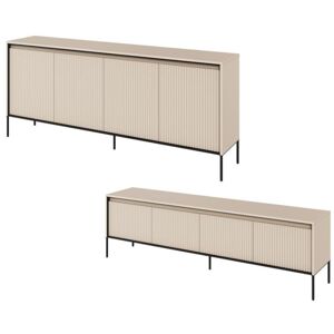 Salon complet Bobochic Ensemble lenara avec buffet 193 cm + meuble tv 193 cm avec tasseaux et led Beige - Beige - Publicité