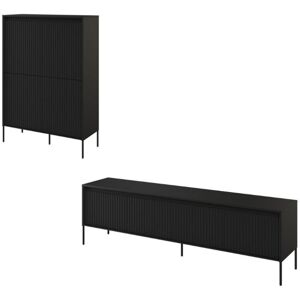 Salon complet Bobochic Ensemble lenara avec buffet haut 100 cm + meuble tv 193 cm avec tasseaux et led Noir - Noir - Publicité