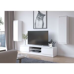 Akord - Ensemble mobiler pour le salon presentoir + meuble tv Blanc 240 cm 4 portes façade Blanche 8 étagères 240x40x140 cm - Publicité