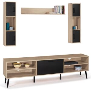 IDMARKET Ensemble meuble tv 180 cm et étagères houston bois et noir - Bois-clair - Publicité