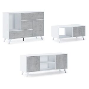 Ensemble Buffet + Meuble tv + Table Basse de Salon - Finition Blanc/Ciment - multicolore - Skraut Home - Publicité