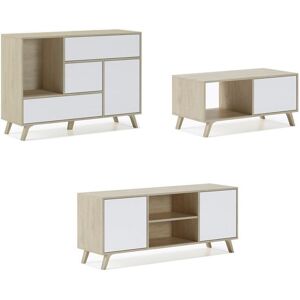 Ensemble Buffet + Meuble tv + Table Basse pour Salon - Finition Chêne/Blanc - multicolore - Skraut Home - Publicité