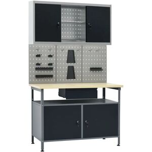 Helloshop26 - Etabli avec 3 panneaux muraux et 1 armoire table de travail poste de travail établi d'atelier stockage 120 cm rangement d'outils garage - Publicité