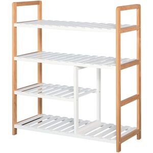 HOMCOM Etagère à chaussures - étagère de rangement - meuble chaussures 4 niveaux bois de pin étagères à lattes mdf blanc - Blanc - Publicité