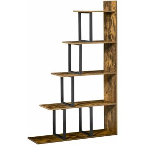 Homcom - tagère bibliothèque séparateur de pièce style industriel en escalier 5 étagères dim. 102L x 30l x 160H cm acier noir panneaux particules aspect vieux bois chêne - Publicité