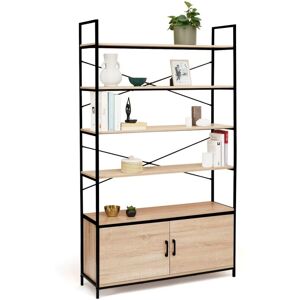 Idmarket - Etagère xl 5 niveaux avec placard detroit design industriel 170 cm - Bois-clair - Publicité