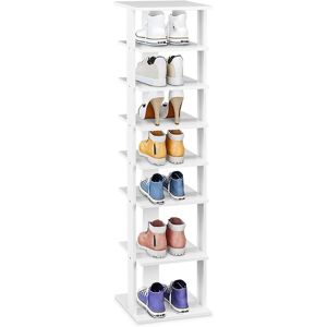 GOPLUS Etagere a Chaussures a 7 Niveaux en Bois, Range-Chaussures Vertical et Compact en Hauteur Differente, Organisateur de Rangement pour Couloir Salon - Publicité