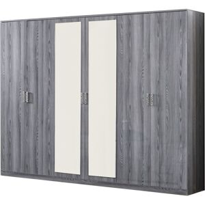 LES TENDANCES Grande armoire de chambre 6 portes battantes bois chêne grisé Nikoza 116cm - Publicité