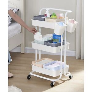 3 Niveaux Chariot Roulant, Meuble de Rangement Mobile, Commode sur roulettes, pour Cuisine, Salle de Bain, Bureau, blanc - Haloyo - Publicité