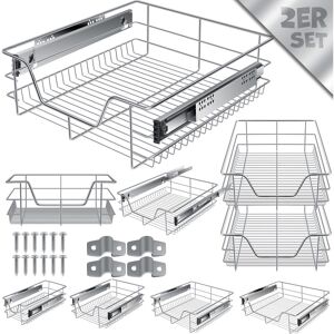 KESSER Tiroir télescopique Tiroir de cuisine Armoire de cuisine Coulisse de panier Coulisse d'armoire Coulisse à sortie totale Tiroir 2x 50cm - Argenté - Publicité