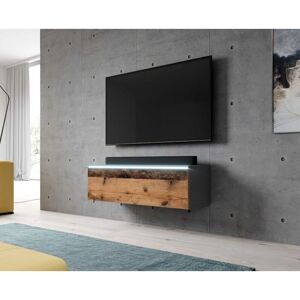 Commode tv Furnix bargo 100 cm avec éclairage led bois style ancien anthracite - Publicité