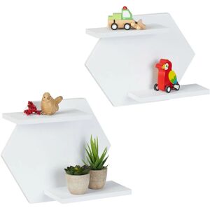 Relaxdays - Lot de 2 supports muraux, étagères hexagonales, 2 niveaux par déco murale, petit & grand rangement, blanc - Publicité