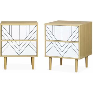 SWEEEK Lot de 2 tables de chevet décor bois blanc - Mika - 2 tiroirs - L 48 x l 40 x H 59cm - Blanc - Publicité