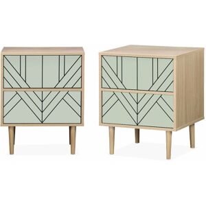 SWEEEK Lot de 2 tables de chevet décor bois vert céladon - Mika - 2 tiroirs - L 48 x l 40 x H 59cm - Vert d'eau - Publicité