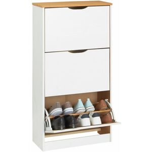 Idimex Meuble à chaussures basil armoire avec 3 abattants rangement pour 18 paires, pin massif lasuré blanc et brun, style campagne - Blanc/Brun - Publicité