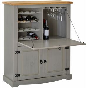 Idimex Meuble bar à vin tequila armoire comptoir avec range bouteilles et range verres, bahut de style mexicain en pin massif gris/brun - gris/brun - Publicité