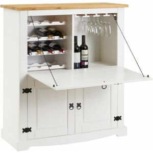 Idimex Meuble bar à vin tequila armoire comptoir avec range bouteilles et range verres, bahut de style mexicain en pin massif blanc/brun - Blanc/Naturel - Publicité