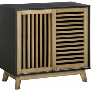 HOMCOM Meuble buffet de rangement avec portes coulissantes et étagère réglable - 75 x 40 x 74,3 cm - noir et naturel - Publicité