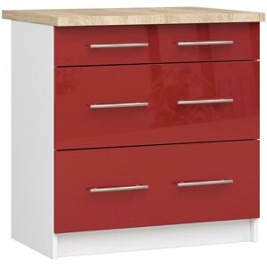 Akord - Meuble de cuisine bas armoire de cuisine S80 oliwia modulable Blanc 80 cm 3 tiroirs façade Rouge Brillante 80x46x85 cm - Publicité