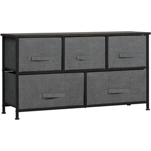 HOMCOM Commode meuble de rangement 5 tiroirs non-tissés anthracite structure métal noir plateau mdf aspect bois - Anthracite - Publicité