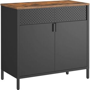 SONGMICS Meuble de rangement, Buffet, double porte aimantée, avec étagère réglable, 80 x 40 x 76 cm, cadre en acier, style industriel, Marron Rustique et Noir - Publicité