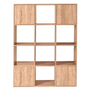 IDMARKET Meuble de rangement cube RUDY 12 cases bois façon hêtre avec portes - Naturel - Publicité